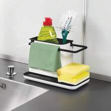 LIVINGANDHOME Living And Home Kitchen Sponge Cloth Holder Storage Rack, Multi-Purpose Sink Caddy Holder Organiser Shelf For Bathroom And Kitchen - Black and White - View 2