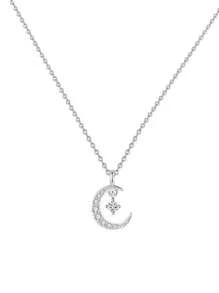 1 pieza collar con colgante en forma de estrella y luna de acero inoxidable para mujer