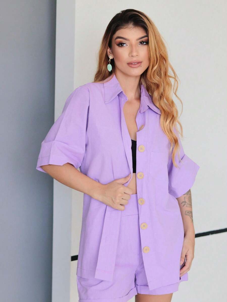 Women Two-Piece Outfits - 紫丁香色 - 查看 1