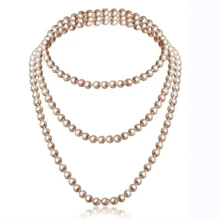 1920s Women Feather Headband Retro Crystal Yellow Glass Rhinestone Beige Faux Pearl Necklace Champagne Colored Elbow Gloves Party Accessory Attractive Set Combination Christmas Prom Halloween - Multicolor - View 9