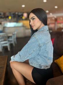 chamarra de mezclilla con destellos de piedras - Azul - Ver 2