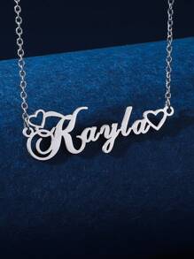 1 件简约不锈钢心形英文名字女士个性化项链适合情人节、妈妈、母亲、母亲节、礼物