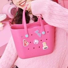 Miniso Barbie Shining Collection Hole Cartoon Pattern Tote Bag School Lunch Bag Portable Travel Picnic Bag (Barbie Pink) - Pink - View 3