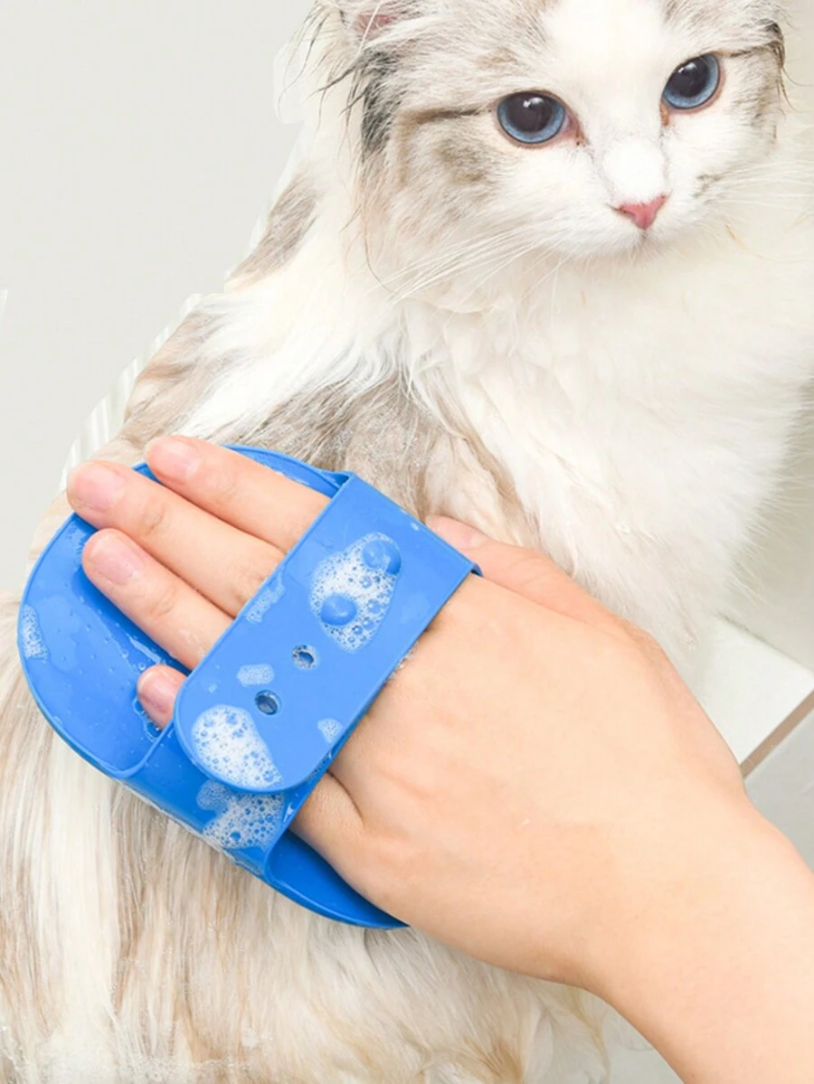 多功能攜帶方便的矽膠寵物浴刷，易於清洗，專為清潔狗和貓的特殊工具 - 藍色 - 查看 1