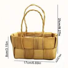 Wedding Flower Girl Basket,Wicker Rattan Flower Basket With Handle,Petal Basket Candy Storage Basket ,Rattan Box Home Decoration - Beige - View 5