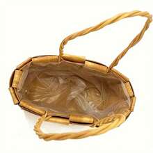 Wedding Flower Girl Basket,Wicker Rattan Flower Basket With Handle,Petal Basket Candy Storage Basket ,Rattan Box Home Decoration - Beige - View 6