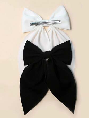 2 Packs Small Simple Versatile Fashion Black And White Girls Bow Hair Clip Hair Accessories Claw Clips Hair Claws Hair Barrettes