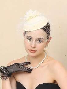 1入組女士頭飾，配有網眼、花朵和仿珍珠設計的頭帶/鉗子夾，適用於新娘、派對、婚禮、情人節、生日、復古帽、波西米亞風格和優雅旗袍髮型