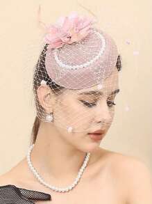 1入組女士頭飾，配有網眼、花朵和仿珍珠設計的頭帶/鉗子夾，適用於新娘、派對、婚禮、情人節、生日、復古帽、波西米亞風格和優雅旗袍髮型