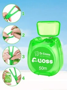 Dr.Emma 2入組薄荷口味牙線卷，深層清潔牙線，可攜式一次性牙線棒，適用於旅行和日常生活 - 綠色 - 查看 3