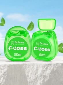 Dr.Emma 2入組薄荷口味牙線卷，深層清潔牙線，可攜式一次性牙線棒，適用於旅行和日常生活 - 綠色 - 查看 1