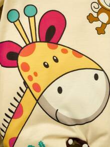 Newborn Baby Girl Romper With Cartoon Giraffe Print, Peter Pan Collar, Summer Outfits - Apricot - View 5