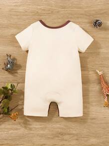 Newborn Baby Girl Romper With Cartoon Giraffe Print, Peter Pan Collar, Summer Outfits - Apricot - View 3