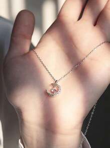 1 pieza collar con colgante en forma de estrella y luna de acero inoxidable para mujer