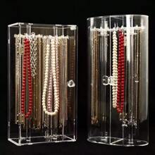 1 buah Kotak Kalung Transparan Anti Debu, Tempat Penyimpanan Gelang, Rak Display Organizer Perhiasan untuk Kalung Choker, Rantai Sweater, Perlengkapan Sekolah - Clear - View 10