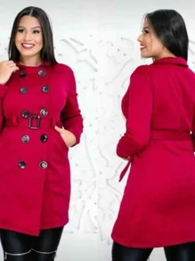 Women Overcoats - 酒紅色 - 查看 2