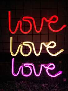 1入組愛心形LED霓虹燈，可掛牆，電池或USB供電，適用於假日派對窗戶臥室裝飾 - love霓虹燈 - 查看 1