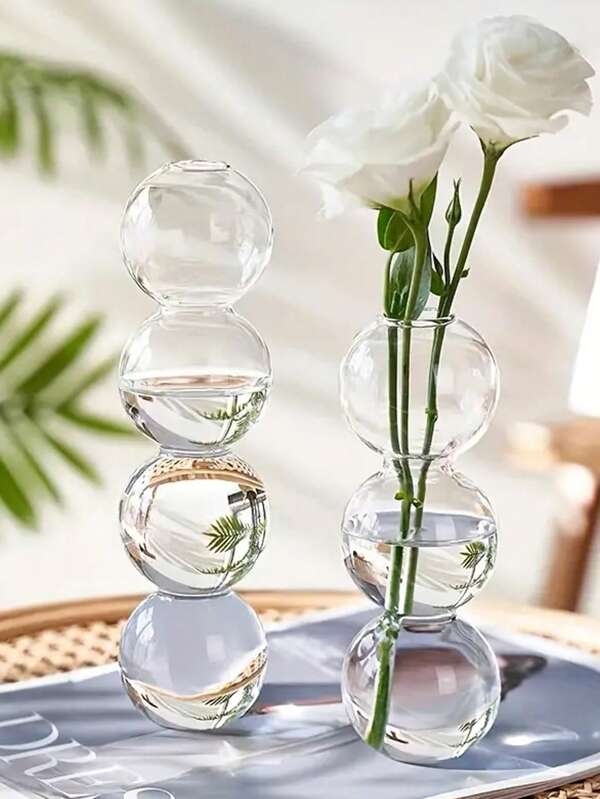 1pc Transparent Glass Bubble Hydroponic Flower Vase, Unique Shaped Single Flower Bud Vase, Creative Decoration For Home, Wedding And Dining Table Home Decor Room Decor Glass Vase