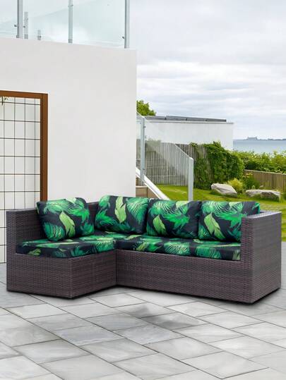 1pc Leaf Printed Outdoor Sofa Cover, Polyester Elastic Removable Half-Pack Sofa Cushion Cover, For Patio, Terrace, Garden Sofa Cushion Cover