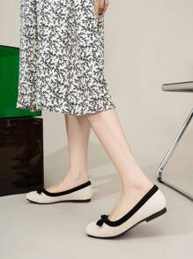 Square Toed Bow Knot Low Vamp Ballet Flats Women Flat Spring New Granny Shoes Large Size Boat Shoes Ladle Shoes - Apricot - View 5