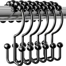 2pcs/12pcs Shower Curtain Rings, Double Hooks, Rust-Resistant Metal Double-Sided Shower Hooks, Bathroom Curtain Hooks, Silver/Black Home Bathroom Decor Fall Decor Bathroom Accessories - Multicolor - View 13