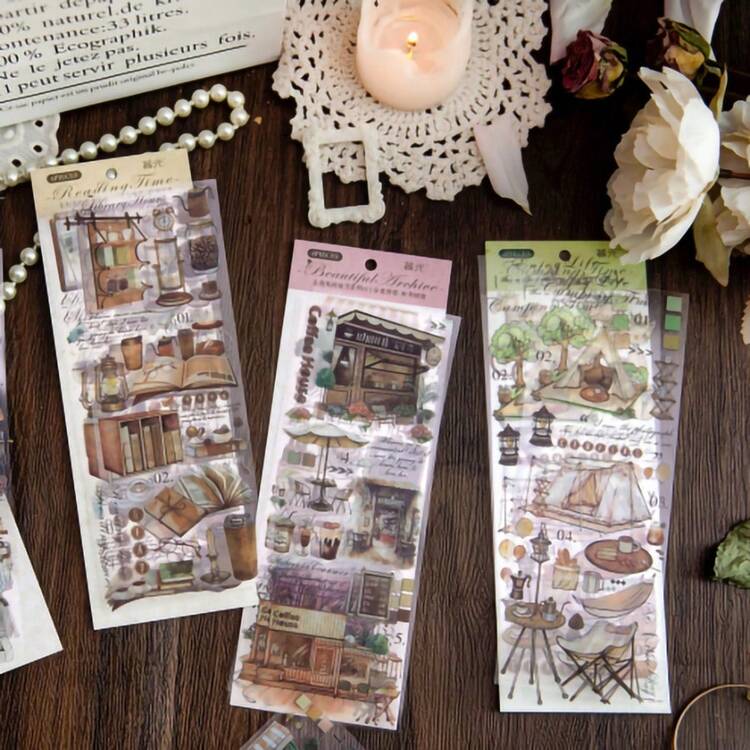 4入/pack復古創意剪貼簿貼紙,diy裝飾美學貼紙,手工材料,節慶禮品,個性化剪貼筆記本,學校文具 - 綠色 - 查看 6
