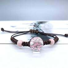 可調節搭配乾燥勿忘我花束手鍊,diy手工珠寶手鍊,創意時尚繩狀手鍊 - 白繩-玫瑰紅色 - 查看 21