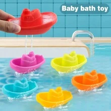 6 pièces/set Jouets de bain empilables arc-en-ciel colorés, navire et tasse, jouets éducatifs de puzzle pour le jeu de baignoire de bébé
