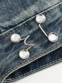 2入組圖案可調節可拆式按扣金屬褲鈕扣，腰部緊繃器，男女牛仔布鈕扣不需要縫製，適用於服裝牛仔褲按鈕調節牛仔裙腰部按鈕，時尚可拆卸褲夾，包配件 - 白色 - 查看 2