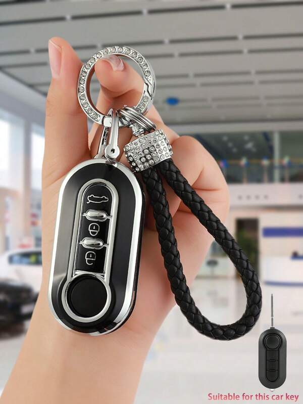 3pcs/Set For Fiat Tpu Soft Key Case Cover With Fashionable Keychain, Suit For Fiat Folding 3 Button Car Key