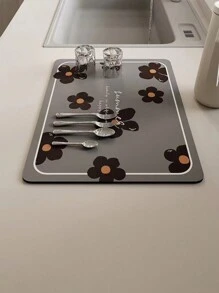 1pc American Minimalist Style Kitchen Draining Mat, Coffee Machine Pad, Quick Water Absorption, Keep Countertops Dry - Grey - View 1