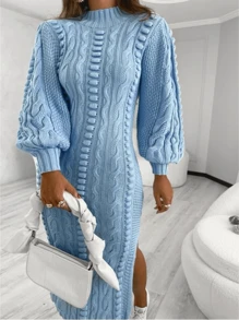 Women Sweater Dresses - 淺藍色 - 查看 1