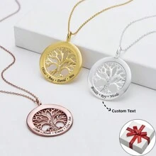 定制刻字不鏽鋼名字吊墜項鍊,生命樹設計和鑲嵌鑽石,個性化家庭珠寶禮物送給親戚
