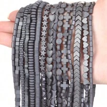 1條天然赤鐵礦石黑色啞面幾何圖案愛心立方圓珠珠寶製作配件耳環項鍊diy配件 15" - 彩色 - 查看 13