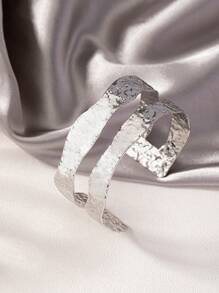 1pc Fashionable, Simple, And Retro European And American Style, Textured Open Cuff Bracelet - Silver - View 1