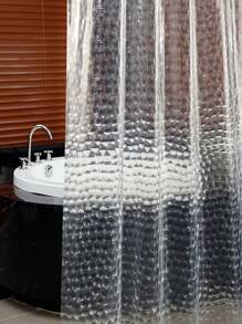 1 pièce Rideau de douche transparent en EVA, motif cube, imperméable, pour salle de bain, avec crochets. Décoration de salle de bain, décoration d'automne, accessoires de salle de bain, rentrée scolaire - Transparent - Voir 3