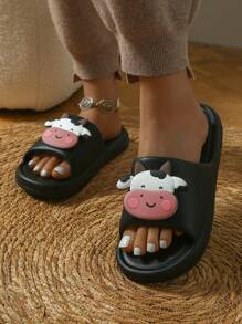 Damen süße Cartoon Hausschuhe, leise Badezimmer Duschpantoffeln für Zuhause, dicke weiche Sohle Outdoor Strandgleiter Sandalen, Sommer