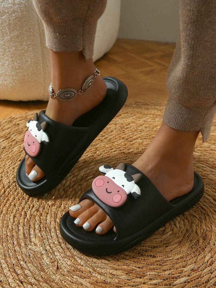 Damen süße Cartoon Hausschuhe, leise Badezimmer Duschpantoffeln für Zuhause, dicke weiche Sohle Outdoor Strandgleiter Sandalen, Sommer