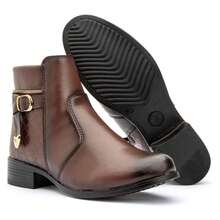 Bota Coturno Feminino Cano Baixo Confortável Com Zíper Lateral Promoção - Chocolate - Visão 3