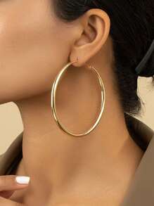 1 Pair Minimalist Solid Metal Hoop Earrings For Women, Punk Style Sexy Vacation Chic Versatile Earrings
