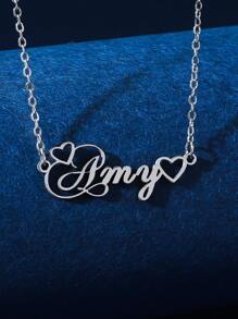 1 件简约不锈钢心形英文名字女士个性化项链适合情人节、妈妈、母亲、母亲节、礼物