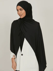 1pc Women's Solid Color Jersey Hijab Scarf, Various Sizes Available Headband For Abaya Women Veil