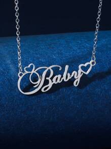 1 件简约不锈钢心形英文名字女士个性化项链适合情人节、妈妈、母亲、母亲节、礼物