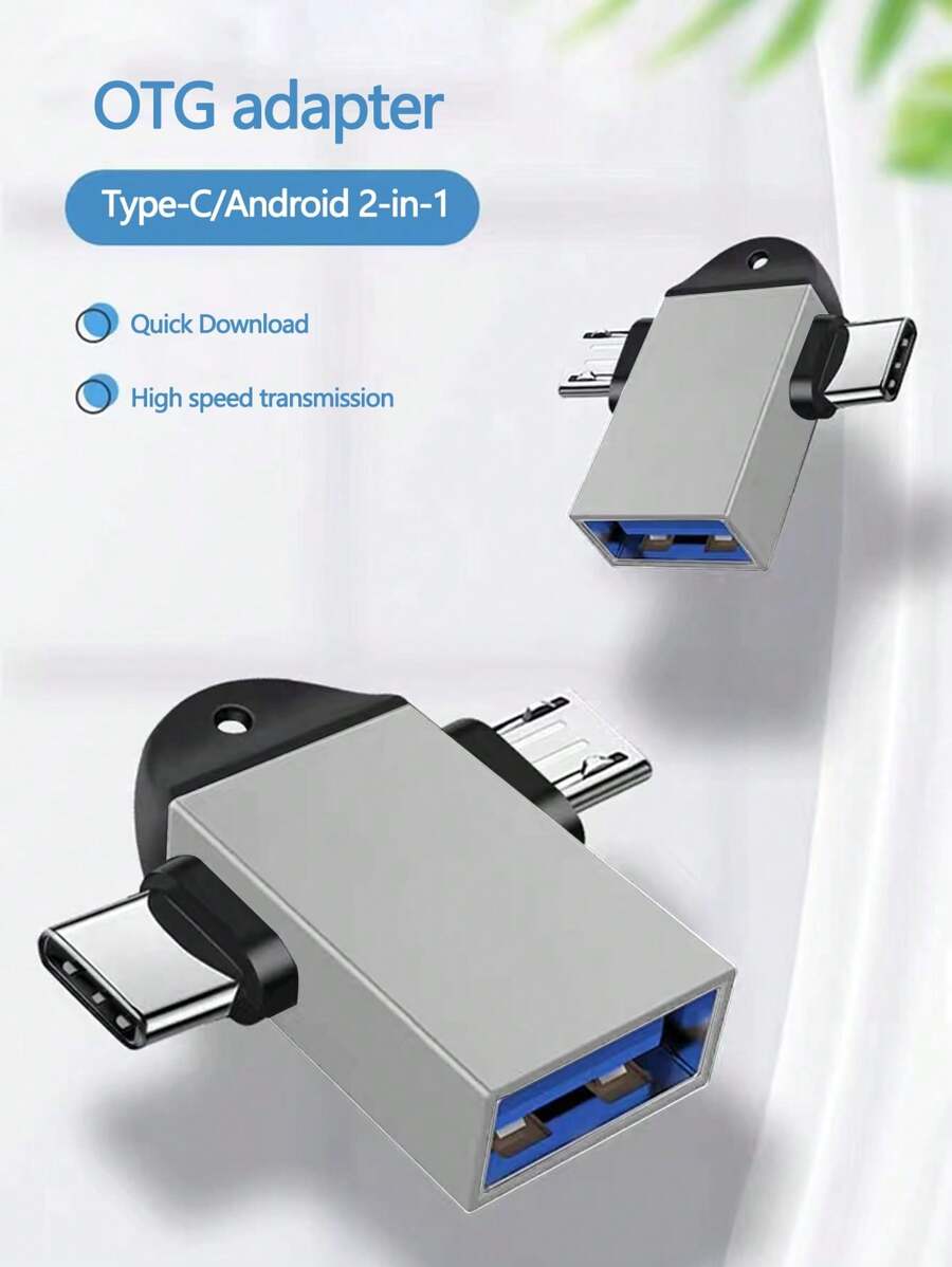 1pc Type-C/Android Dual-Use Usb Conversion Adapter, Suitable For Devices Such As U Disk, Cooler, Card Reader, Phone, Computer, Mouse, Otg Conversion Adapter - Silver - View 1