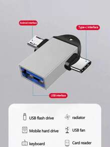 1pc Type-C/Android Dual-Use Usb Conversion Adapter, Suitable For Devices Such As U Disk, Cooler, Card Reader, Phone, Computer, Mouse, Otg Conversion Adapter - Silver - View 3