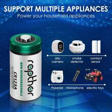 Rapthor CR123A 3 V Lithium-Batterie, 1650 mAh, hohe Lithium-Batterien, 3 V, 123 A, mit integriertem PTC für Taschenlampen, Spielzeug, Alarmsystem, Mikrofone, 20 Stück - 3V - Übersicht 3