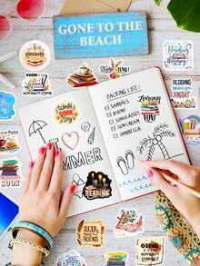 50 Sheets Reading Themed Stickers For Notebook, Phone Cover Decoration - Multicolor - View 2
