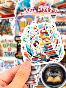 50 Sheets Reading Themed Stickers For Notebook, Phone Cover Decoration - Multicolor - View 4
