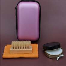 男女適用的鞋油套裝，皮革鞋光亮套裝，配有柔軟刷毛可進行鞋子護理和清潔 - 紫色 - 查看 2