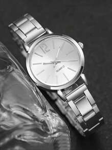 6 件装女士不锈钢银色罗马数字石英表配双心形链条首饰套装 - 情侣礼物 - 銀色 - 查看 8